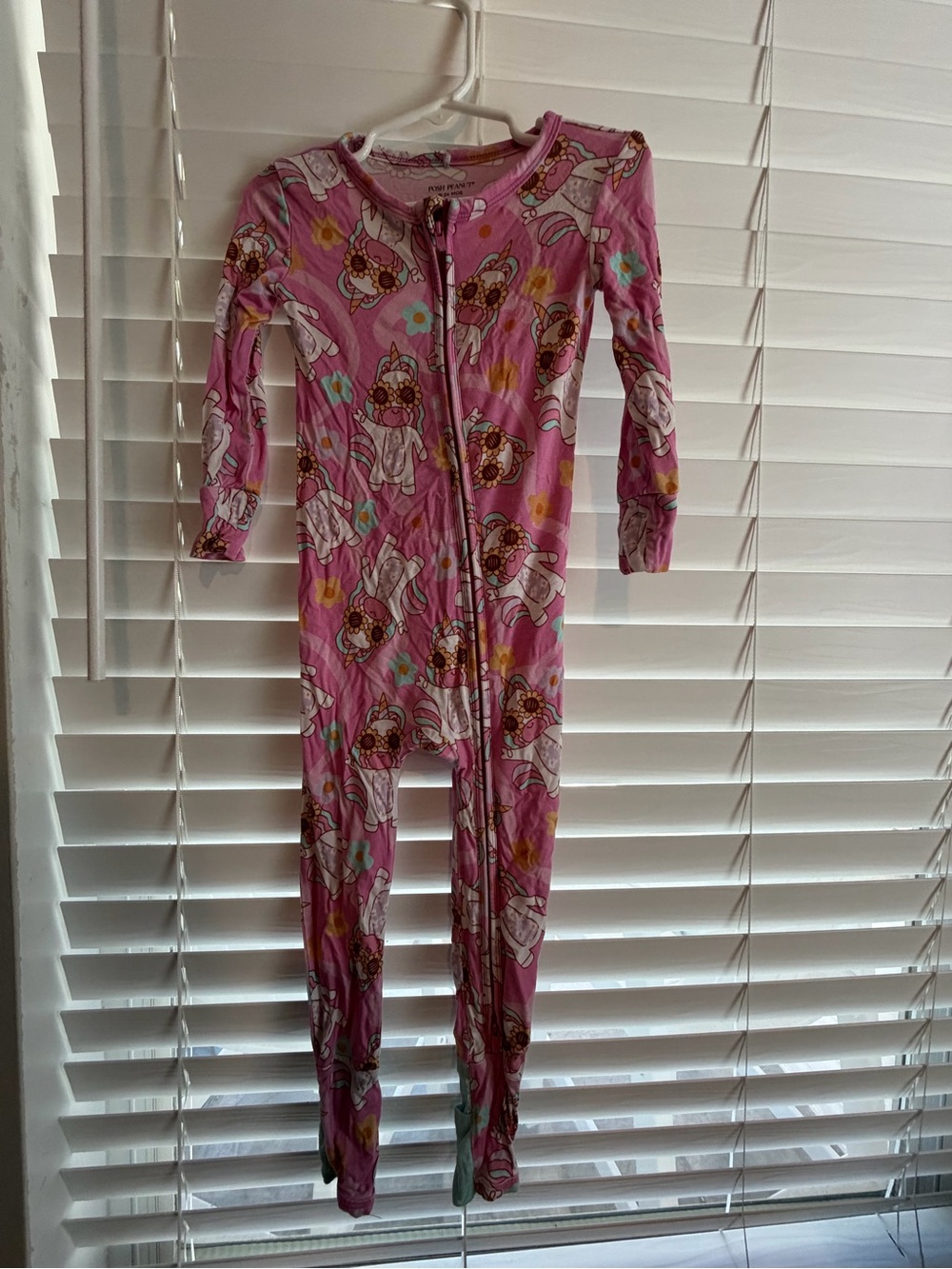 Posh Peanut Pink Flower Power Unicorn Zip One-Piece Convertible Feet Pajamas
